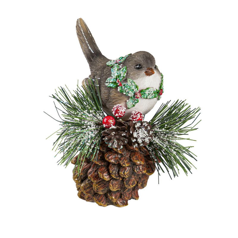 Resin Christmas Birds on Pinecones, 3 Asst,8tar495