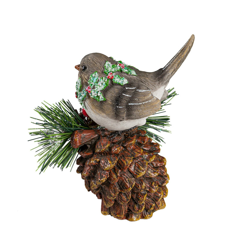 Resin Christmas Birds on Pinecones, 3 Asst,8tar495