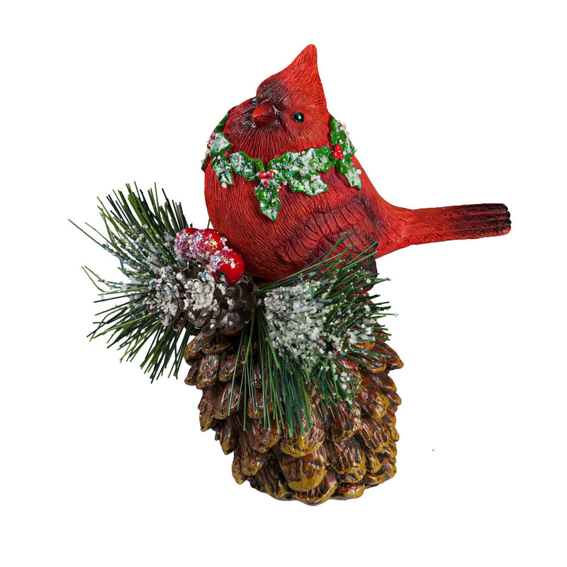 Resin Christmas Birds on Pinecones, 3 Asst,8tar495