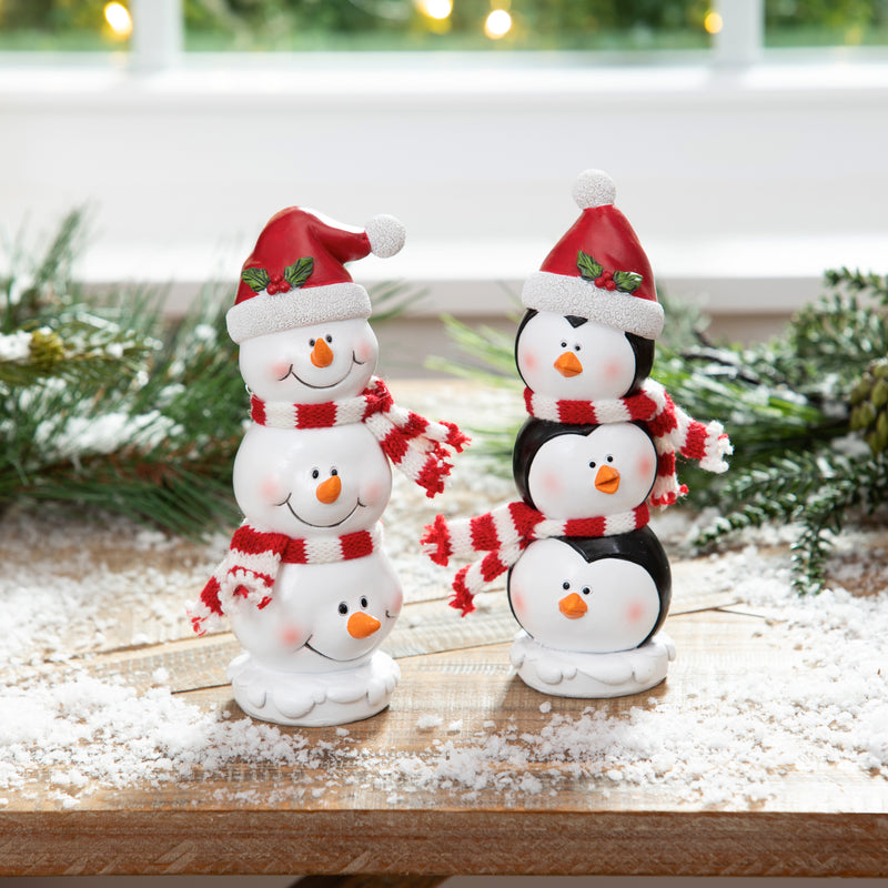7" Resin Christmas Trio Table Decor, 2 Asst., Snowman/Penguin,8tar584
