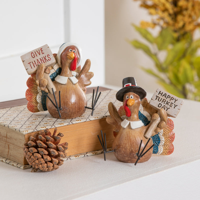 3.75" Resin Thanksgiving Turkey with Metal Feet Tabletop Décor Set,8tar661