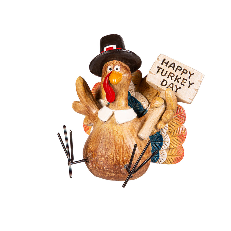 3.75" Resin Thanksgiving Turkey with Metal Feet Tabletop Décor Set,8tar661