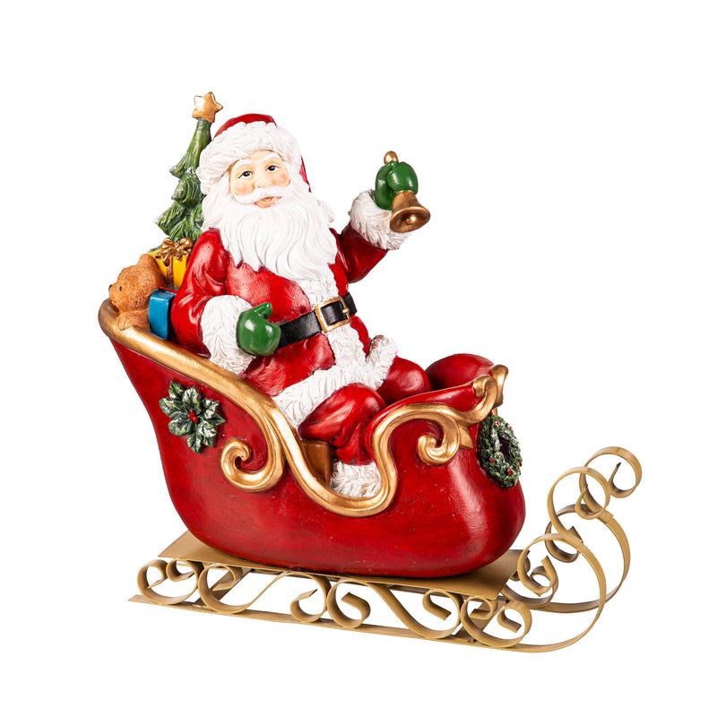 9.5" Resin and Metal Santa Claus in Sleigh Table Décor,8tar673