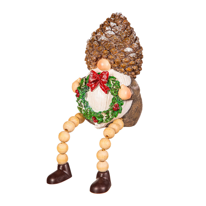 9" Resin Pinecone Gnome with Beaded Legs Table Décor,8tar676