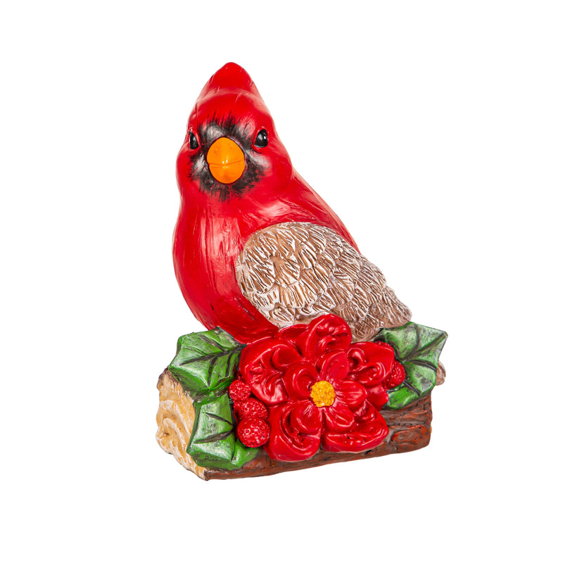 5" Resin Cardinal with Poinsettia Table Décor,8tar715