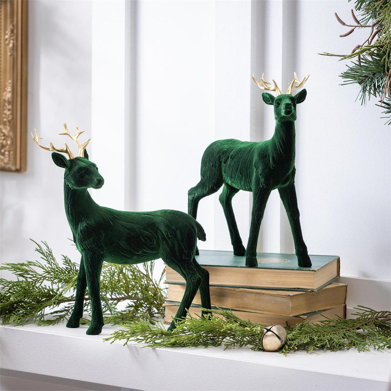 Shades of Green Table Décor Deer Flocked Resin, Asst, 11"H