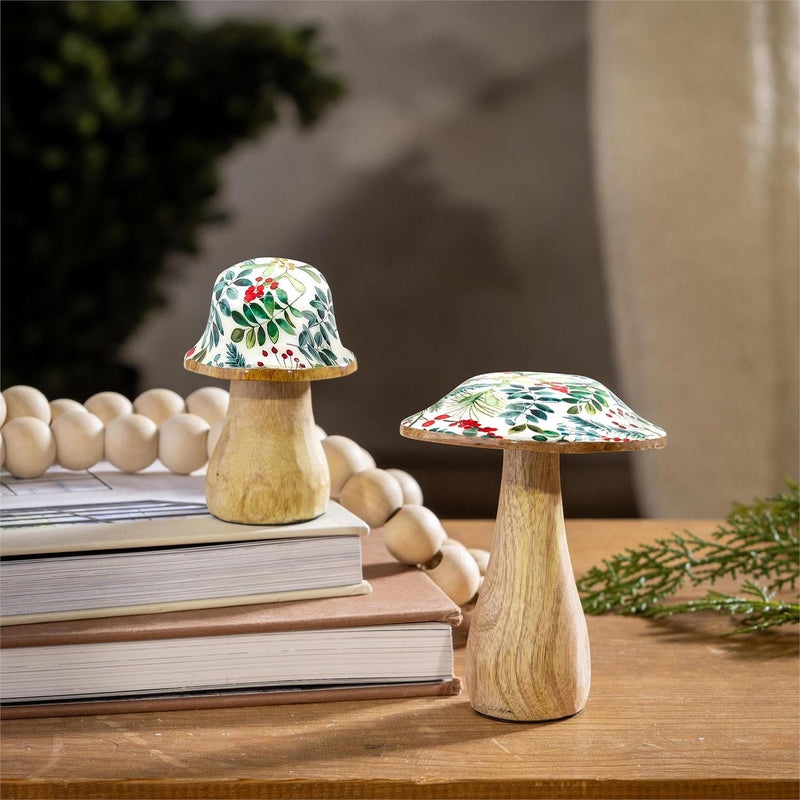 VivaStyle Table Decor, Wood Decor, Festive Foliage Mushroom, Set of 2
