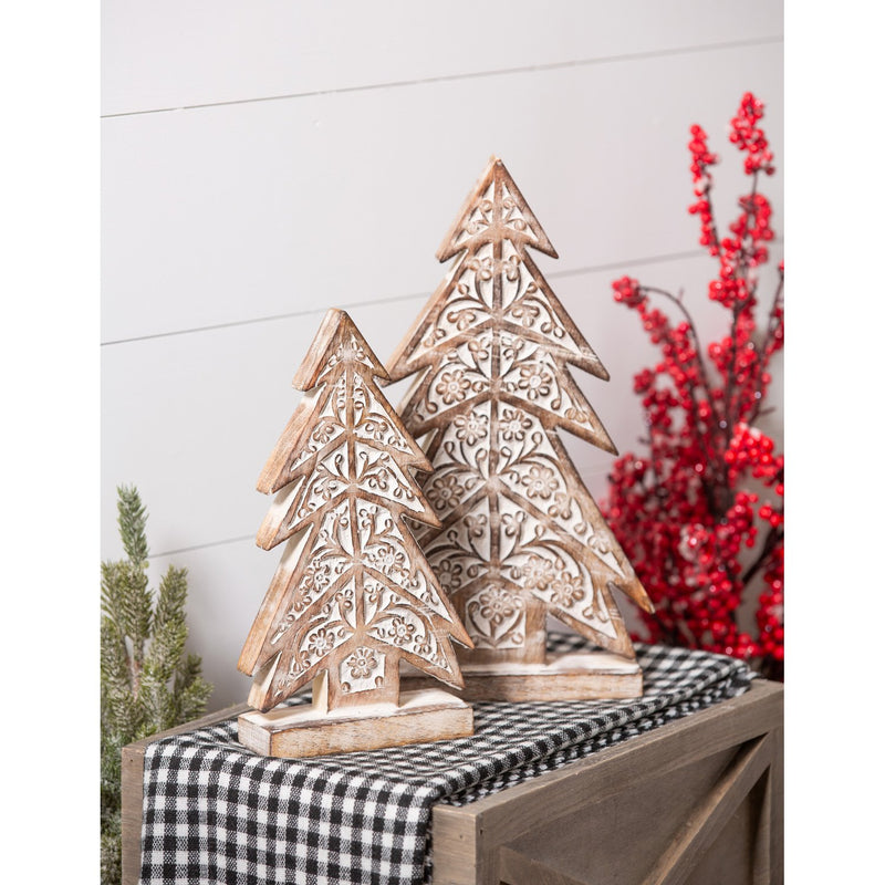 Wood Christmas Tree Table Décor, Set of 2,8taw405