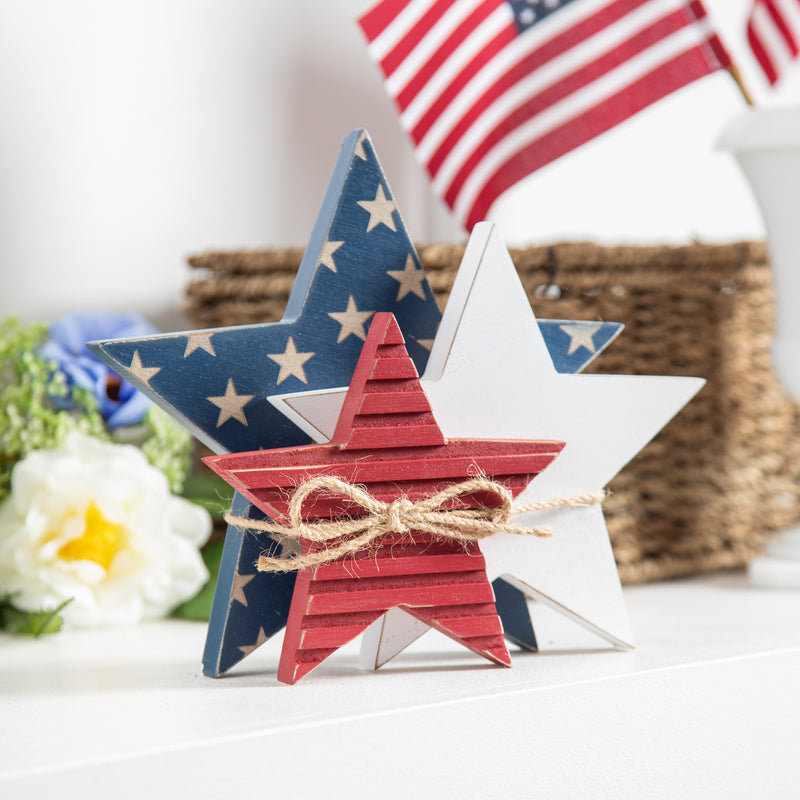 7" Wooden Patriotic Star Tabletop Decor,8taw641