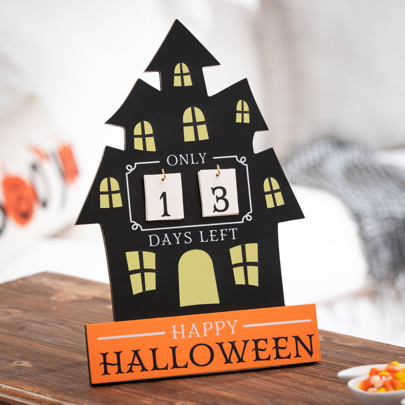 14" Wood Halloween Countdown Calendar, Haunted House,8taw661