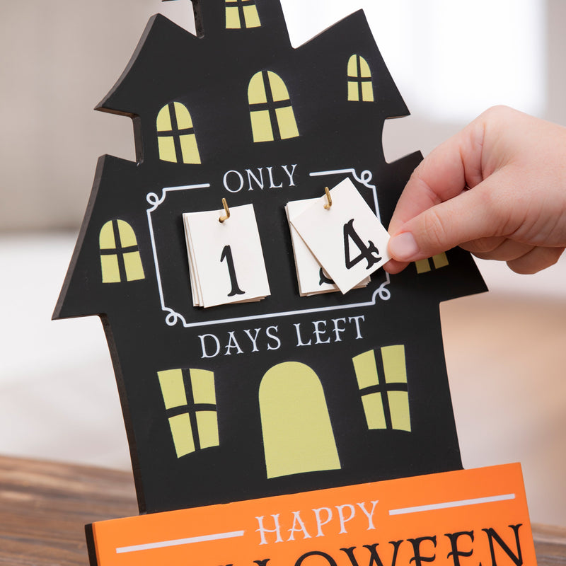 14" Wood Halloween Countdown Calendar, Haunted House,8taw661