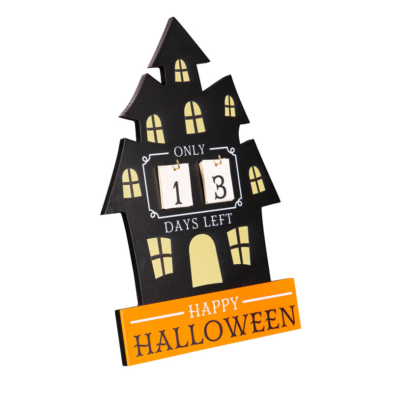 14" Wood Halloween Countdown Calendar, Haunted House,8taw661