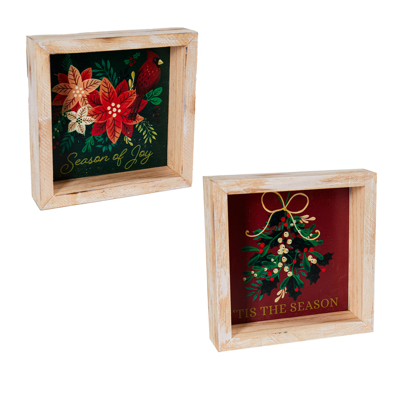 6" Wood Square Tabletop Sign, Season of Joy/Tis the Season,8taw662