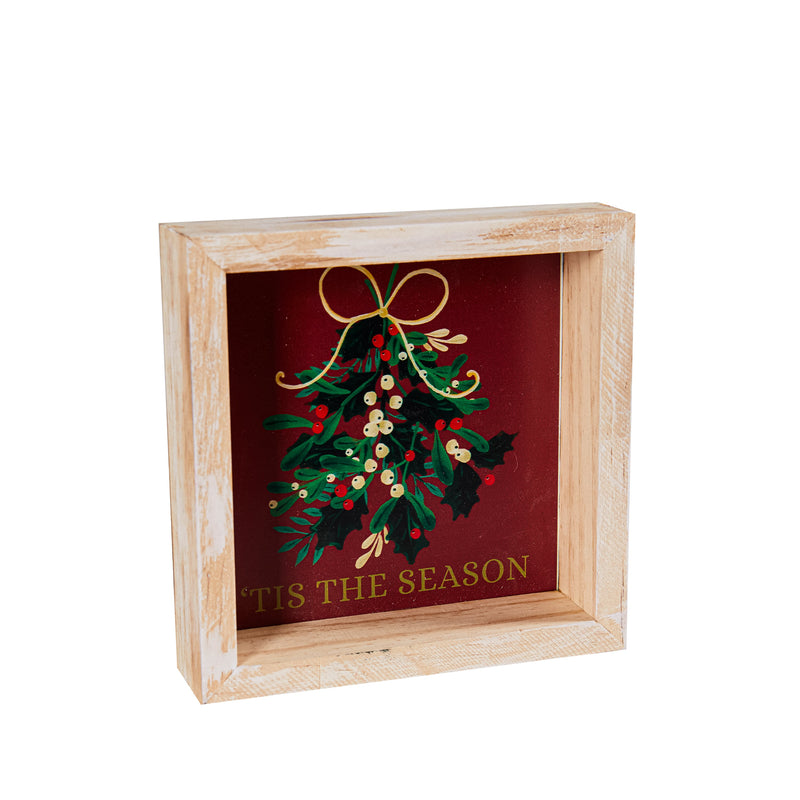 6" Wood Square Tabletop Sign, Season of Joy/Tis the Season,8taw662