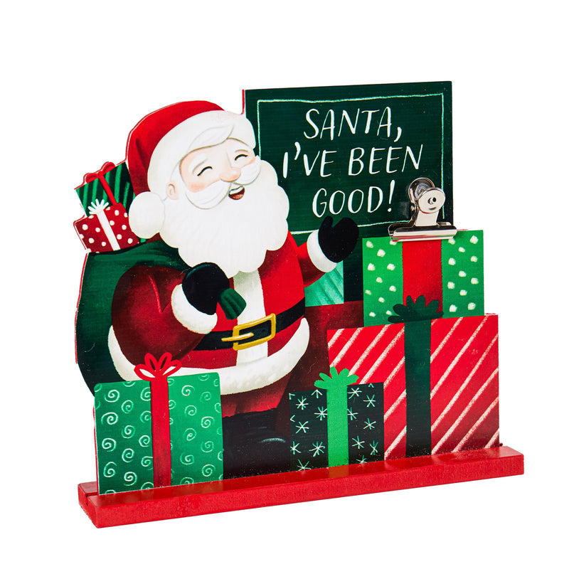 10.25" x 9.25" Wood Tabletop Decor with Metal Clip, Santa I've Been Good,8taw663