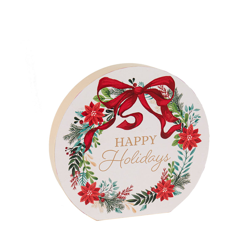 6" Wood Round Tabletop Sign, All is Merry & Bright/Happy Holidays,8taw666