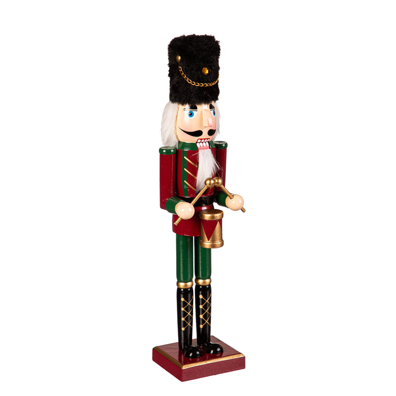 15" Wood Nutcracker with Drum, Jinglebell Square,8taw821