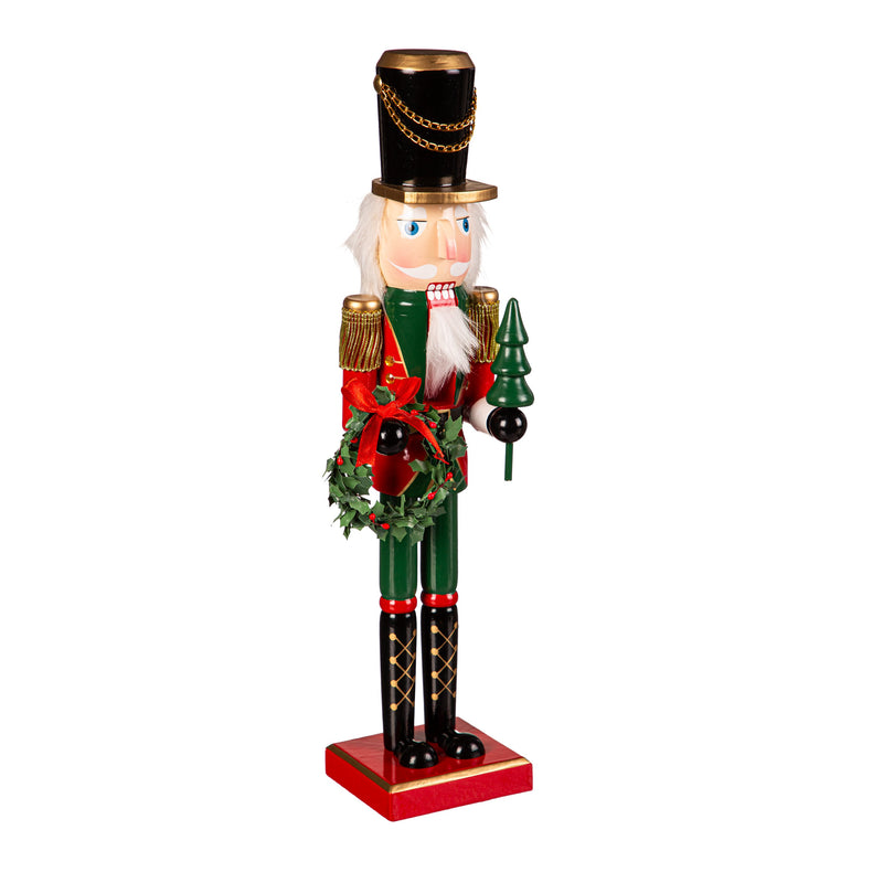 14.25" Wood Nutcracker with Wreath, Jinglebell Square,8taw822