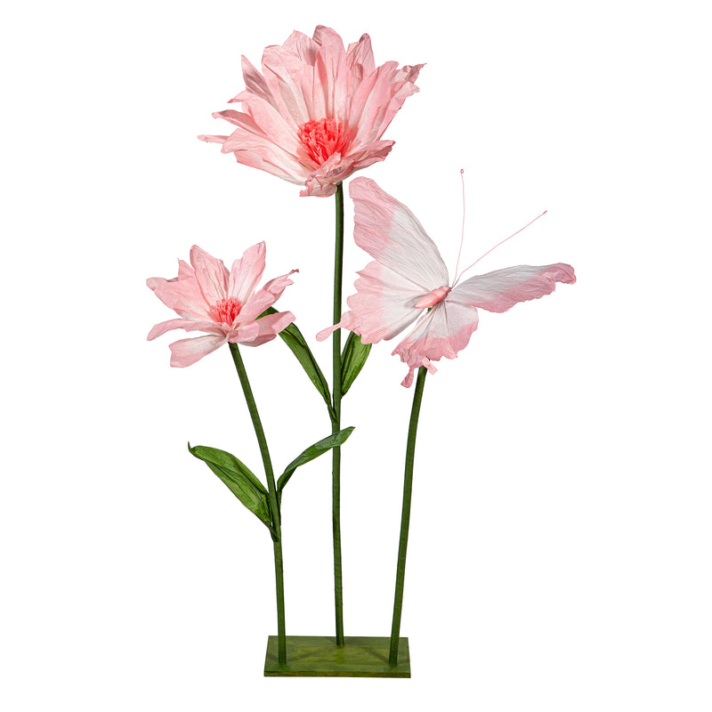 Peony Flowers and Butterfly Paper Artificial Decor, Asst, 55"H