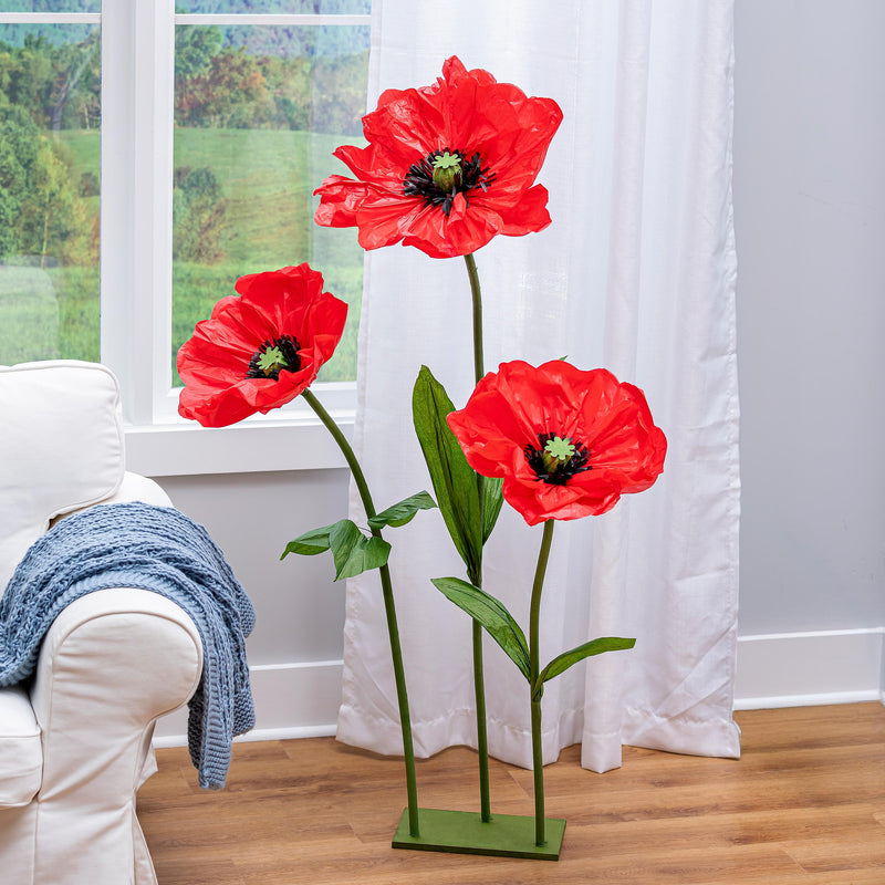 Poppy Flower Paper Artificial Decor, 56"H