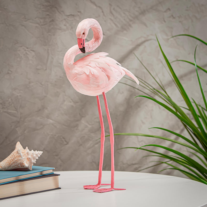Flamingo Plastic with Feathers Table Decor, 18.5"H