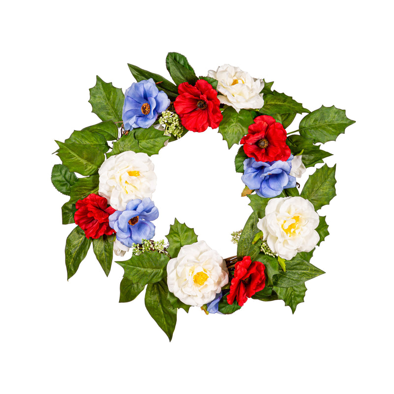 Evergreen Home Accents,Memorial Wreath & Stem Set, Red, White, Blue,15.7x15.7x2.36 Inches