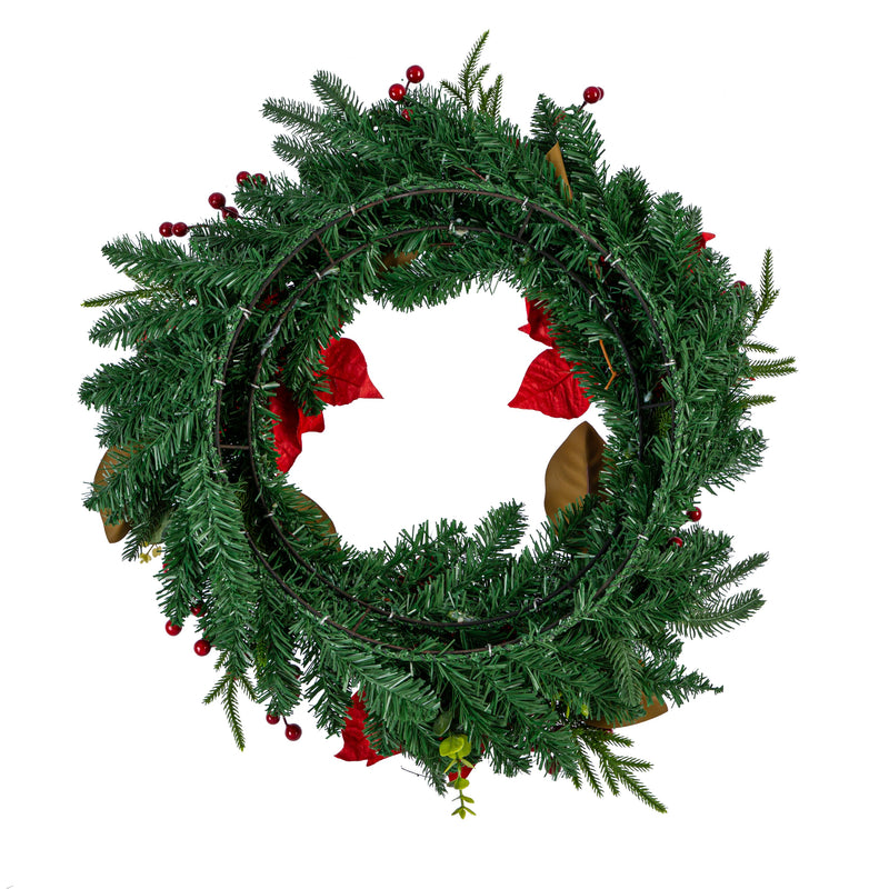 24" Poinsettia and Greenery Wreath,8wr365