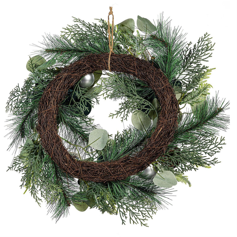 Shades of Green Wreath Artificial with Ornaments,  20"H
