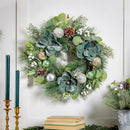 Shades of Green Wreath Artificial with Ornaments,  20"H