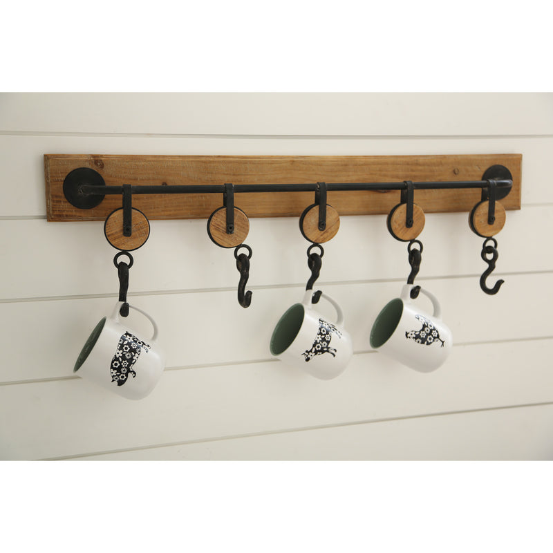 Evergreen Indoor Furniture,5 Hook Metal and Wood Wall Hook,31.5x3.5x9.1 Inches