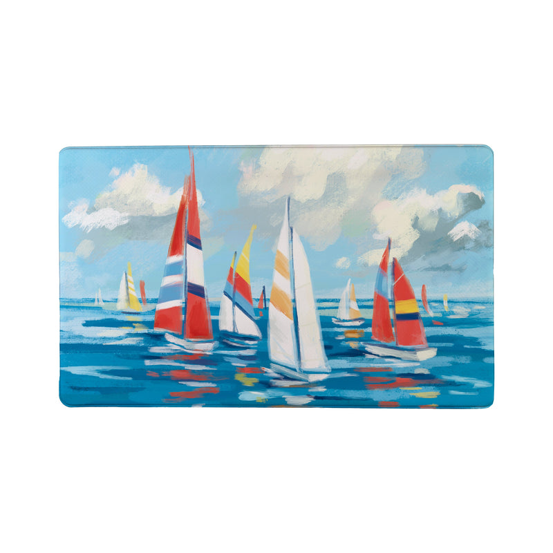 Blue Coastal Sailboats Landscape Anti-Fatigue Mat 30"x18"