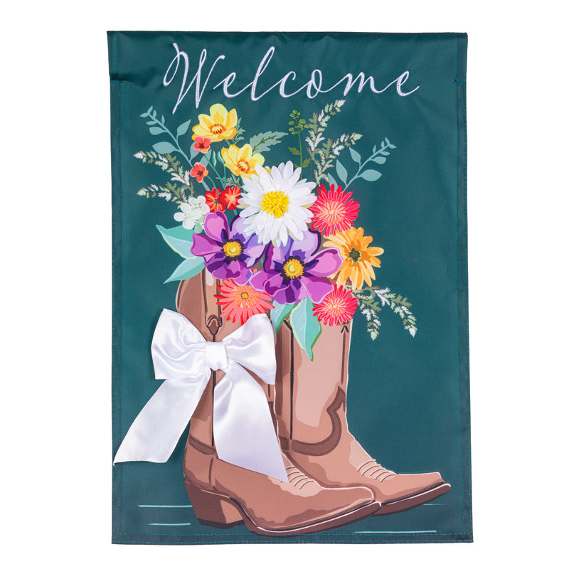 Boots And Bow Floral Applique House Flag