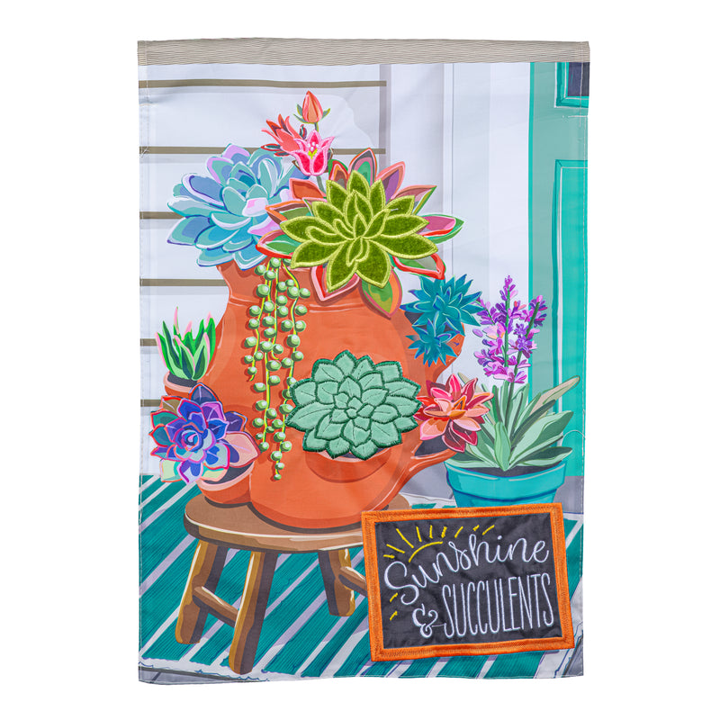 Succulent In Strawberry Pot Applique Garden Flag