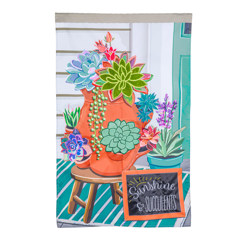 Succulent In Strawberry Pot Applique House Flag