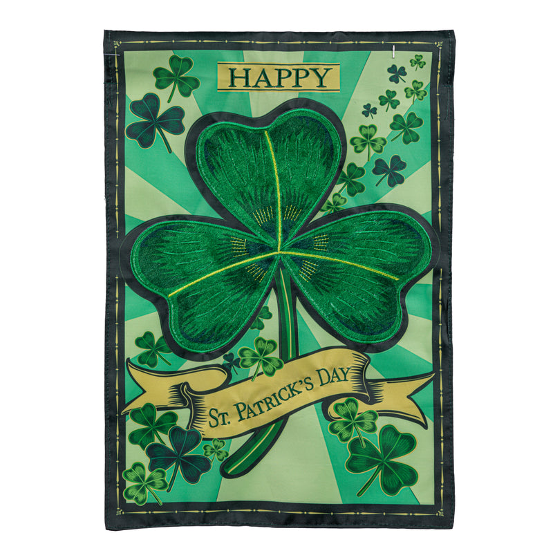 St Patrick's Day Shamrock Applique Garden Flag