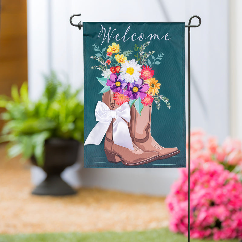 Boots And Bow Floral Applique Garden Flag