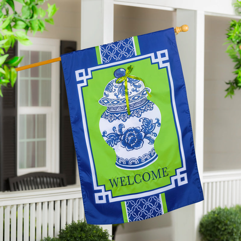 Chinoiserie Welcome Applique House Flag