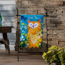 Winky Blinky Hello There Cat Applique Lighted Garden Flag