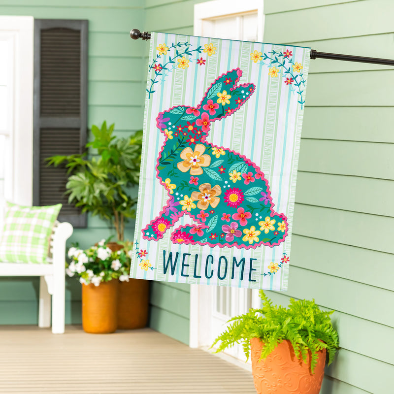 Floral Patterned Bunny Applique House Flag
