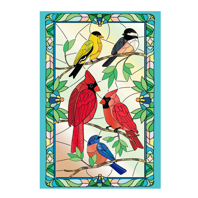 Stained Glass Songbirds Applique House Flag