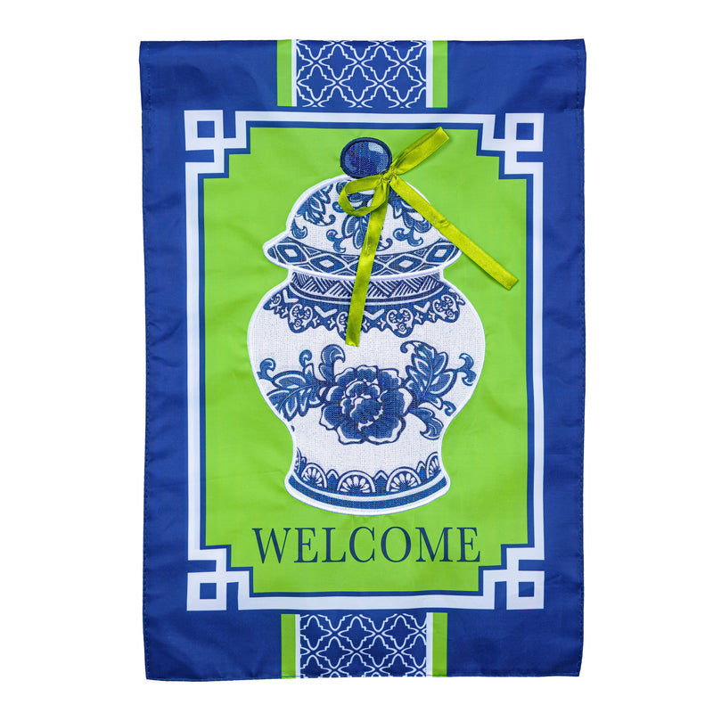 Chinoiserie Welcome Applique Garden Flag