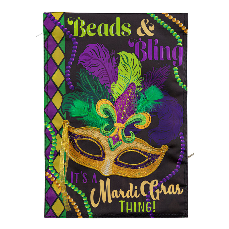 Mardi Gras Beads & Bling Applique Garden Flag