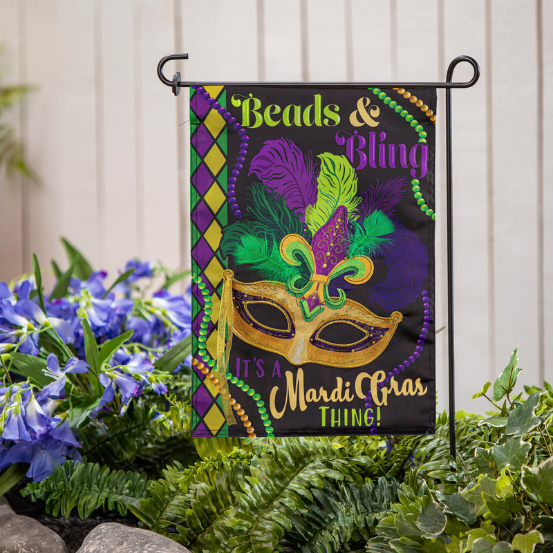 Mardi Gras Beads & Bling Applique Garden Flag