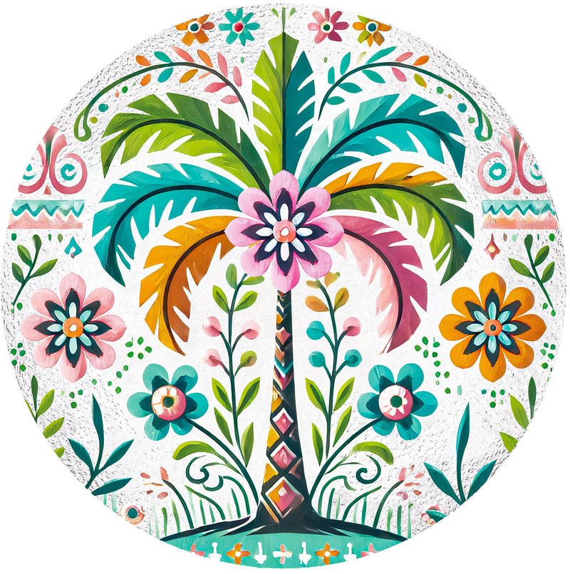 Palm Beach Birdbath, Glass Folk Art Palm Tree, 18"