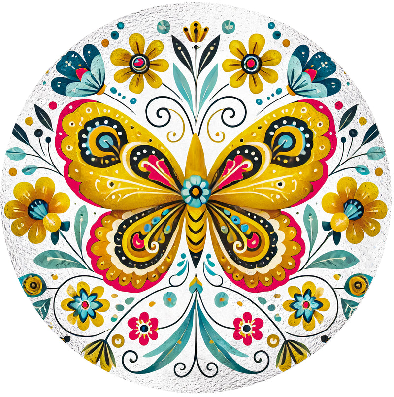 Pollinator Garden Birdbath, Glass Folk Art Butterfly, 18"