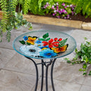American Classic Birdbath, Flower Butterfly Hand Painted Glass Birdbath, 18"