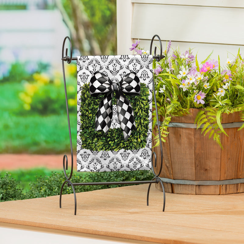 Black & White Bow Topiary Burlap Garden Flag