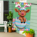 Winky The Easter Highland Cow Burlap House Flag