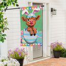 Winky The Easter Highland Cow Burlap House Flag