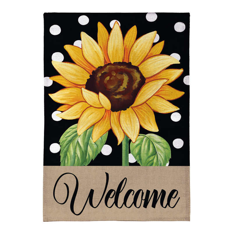 Polka Dot Sunflower Burlap Garden Flag